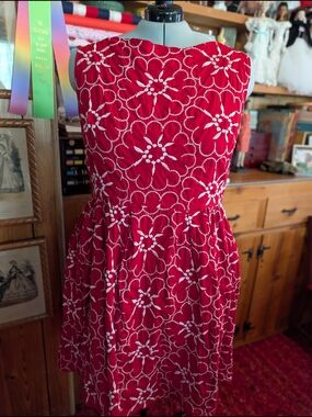 Handmade Red and White Floral Cotton Embroidered Dress